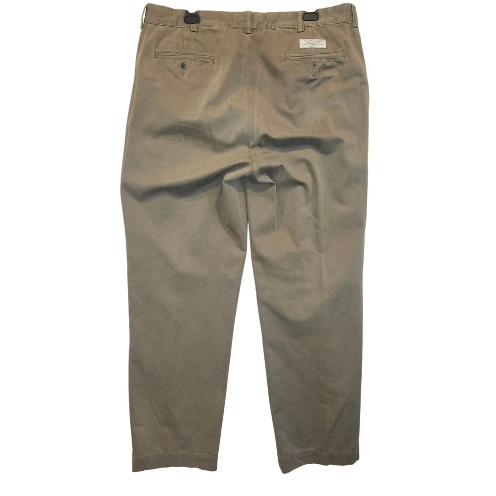 Polo Ralph Lauren Andrew Pant Mens 36x32 Khaki Tan Pleated Chino Cotton Twill